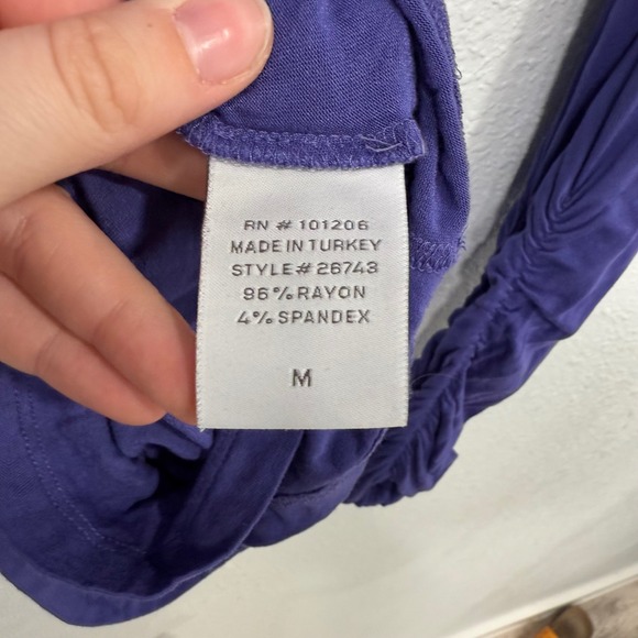 Soft Surroundings‎ Purple Ruched Drape Front Long Sleeve Top M Made in Turkey - Picture 7 of 10